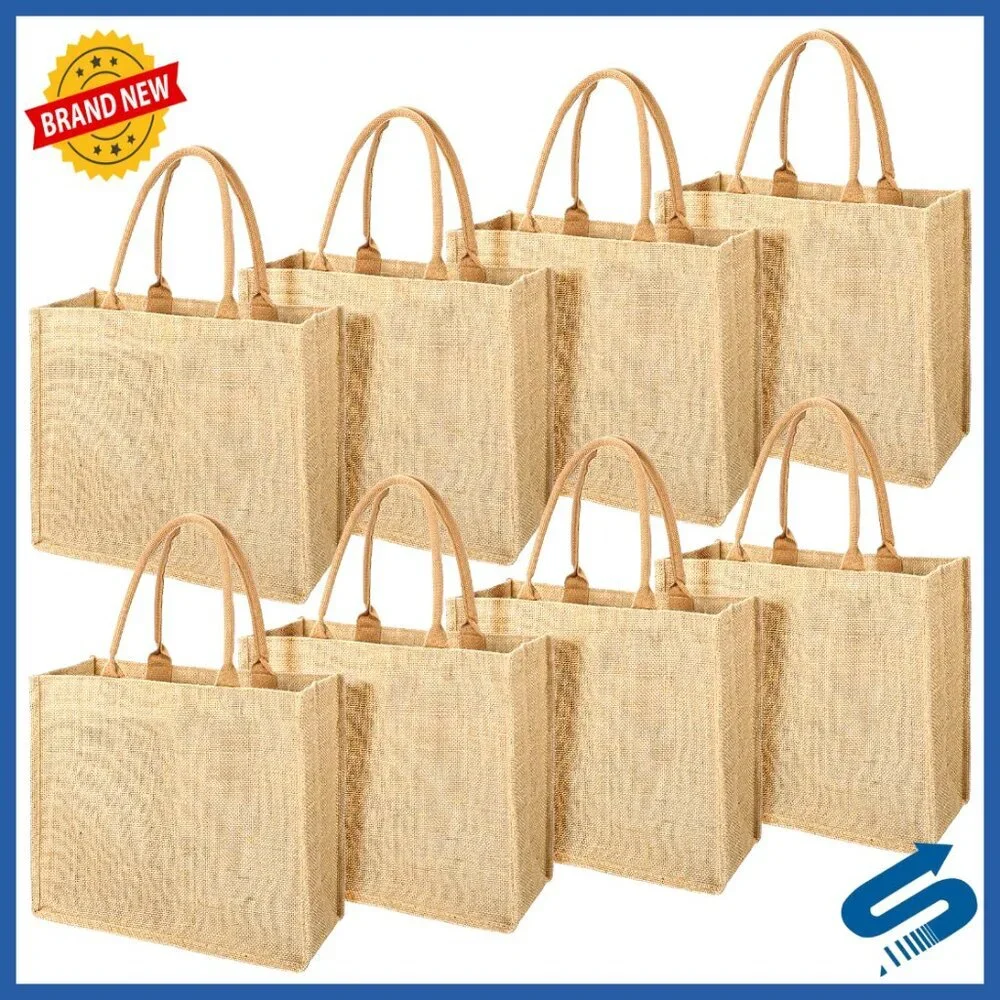 Reusable Jute Tote Bags Natural Burlap Eco-Friendly Grocery Shopping Travel
